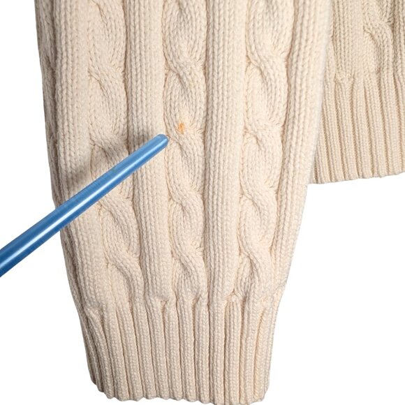 Lauren Ralph Lauren Womens Large Sweater Ivory Cable Knit Full Zip Cotton - Picture 10 of 11